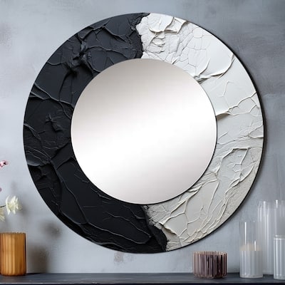 Designart "Minimalism Black And White Paint Corner" coastal Round Office Mirror - Nautical & Coastal For Wall Décor
