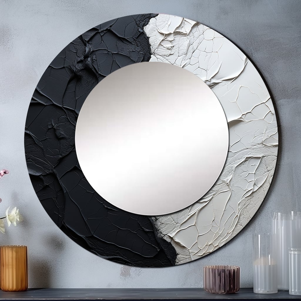 Designart "Minimalism Black And White Paint Corner" coastal Round Office Mirror - Nautical & Coastal For Wall Décor