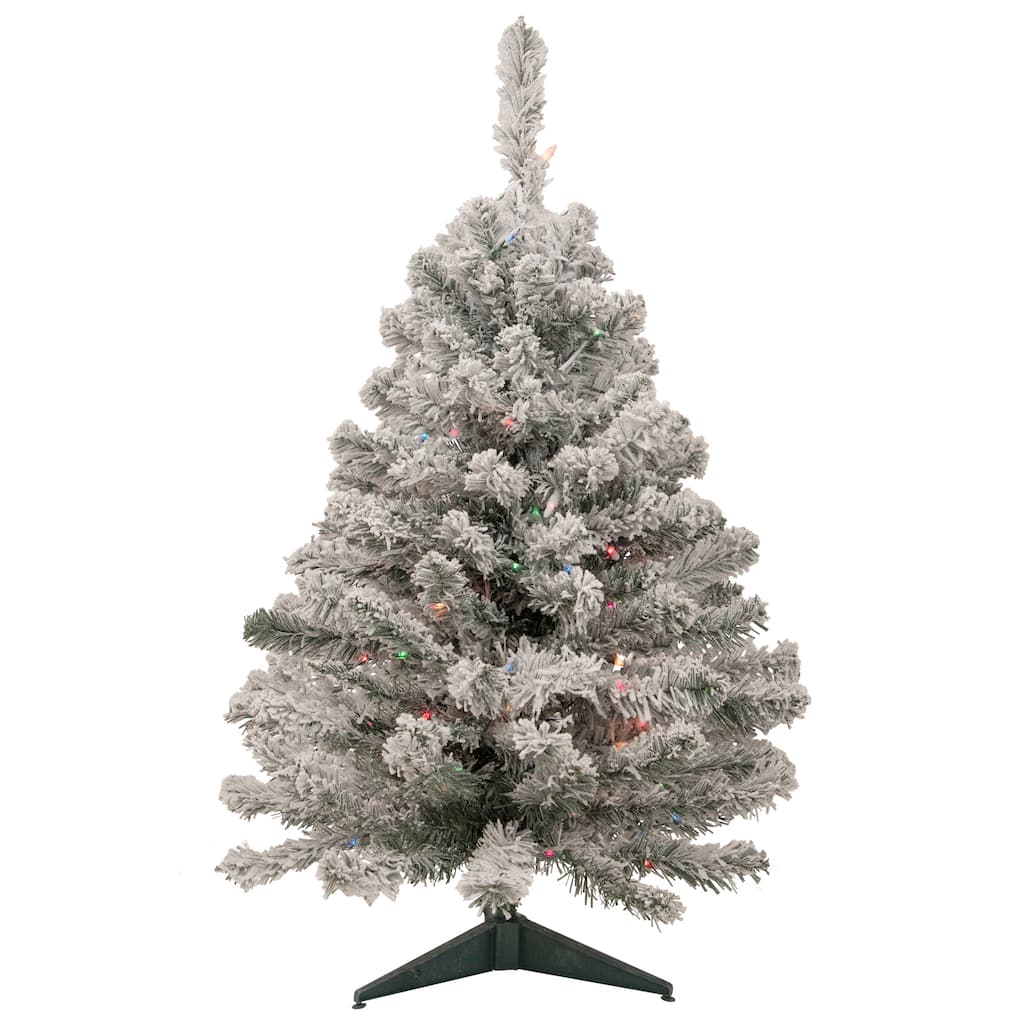 Pre-Lit Medium Heavily Flocked Madison Pine Artificial Christmas Tree - 3' - Multi Lights