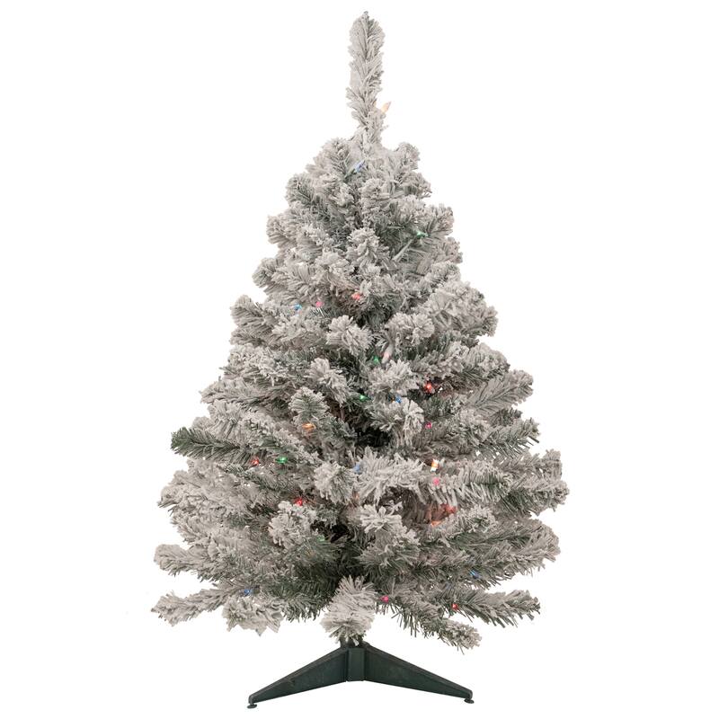 Pre-Lit Medium Heavily Flocked Madison Pine Artificial Christmas Tree - 3' - Multi Lights