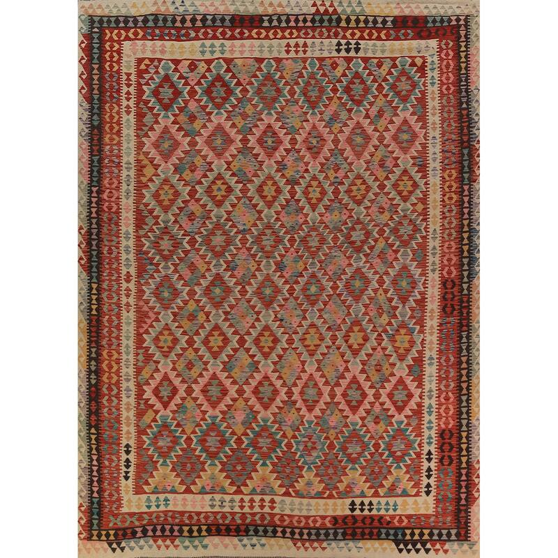 Reversable Trellis Kilim Oriental Area Rug Handmade Wool Carpet - 10'0"x 12'9"