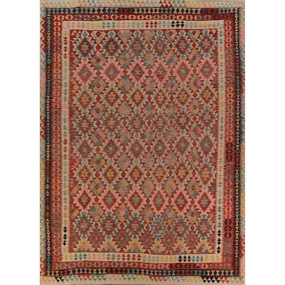 Reversable Trellis Kilim Oriental Area Rug Handmade Wool Carpet - 10'0"x 12'9"