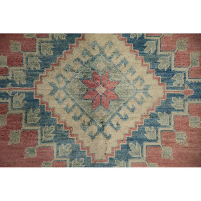 Hand Knotted Oriental 100% Wool Carpet Traditional Geometric Pink Kazak Area Rug - 10' 11'' X 8' 4''