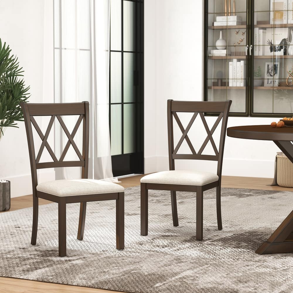 Roundhill Furniture Windvale Upholstered Cross-back Dining Chair, Set of 2