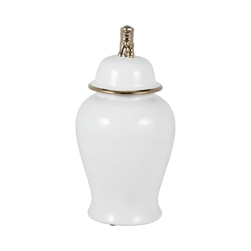 Sagebrook Home Ceramic Temple Jar - 10" x 10" x 18" - White/gold