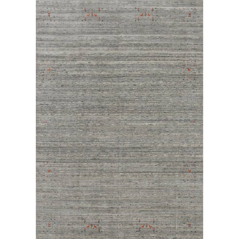 Hand Knotted Oriental 100% Wool Carpet Tribal Animal Pictorial Greys & Charcoal Gabbeh Area Rug - 12' 6'' X 9' 2''
