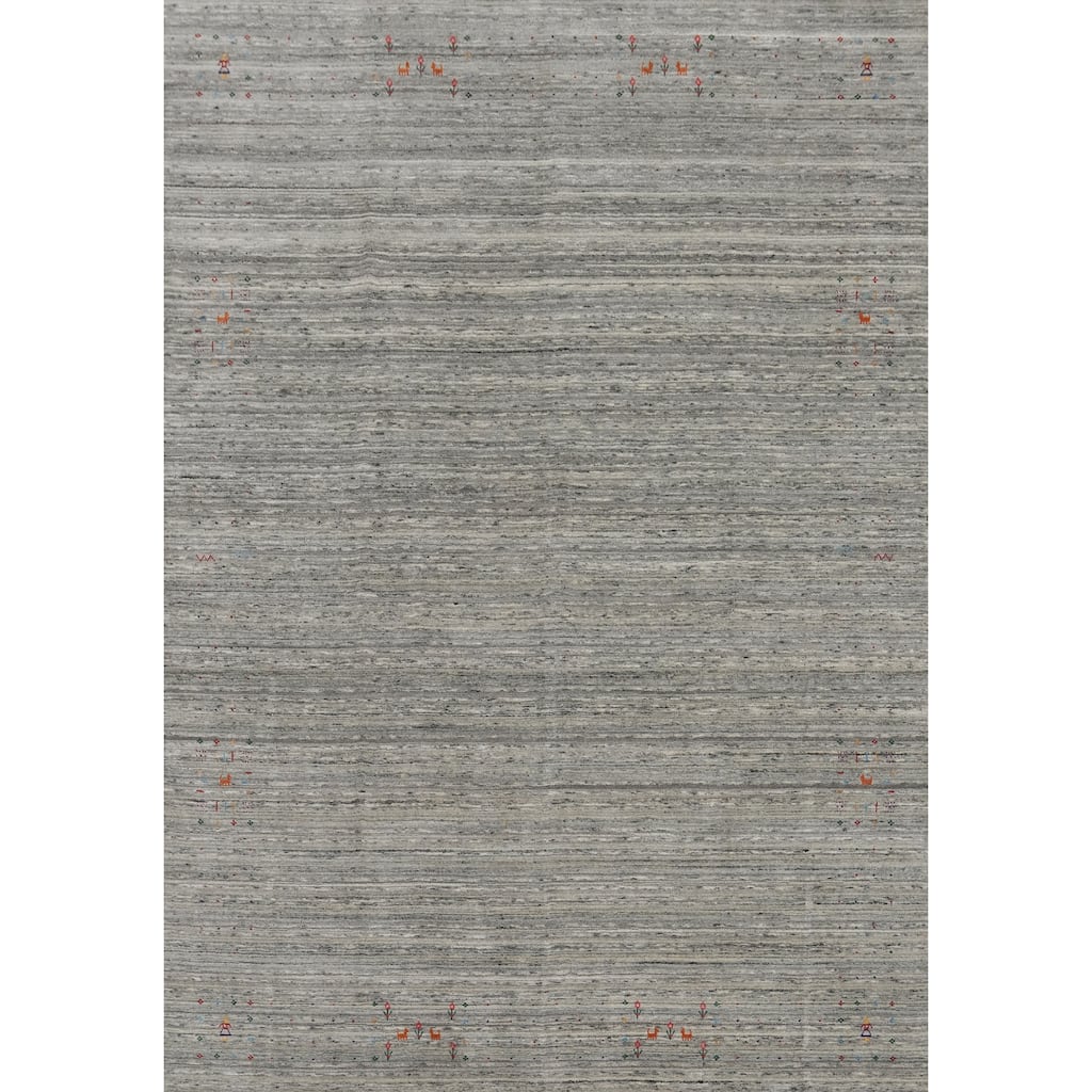 Hand Knotted Oriental 100% Wool Carpet Tribal Animal Pictorial Greys & Charcoal Gabbeh Area Rug - 12' 6'' X 9' 2''
