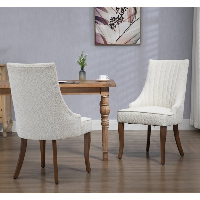 Wingback Upholstered Dining Chairs Set of 2, Fabric Side Dining Room Chairs, Living Room Chairs for Home Kitchen - White