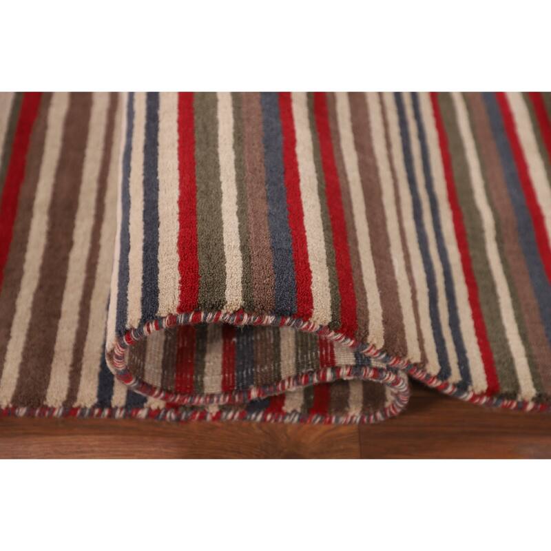 Multi-Color Striped Gabbeh Oriental Area Rug Handmade Wool Carpet - 5'1"x 8'4"