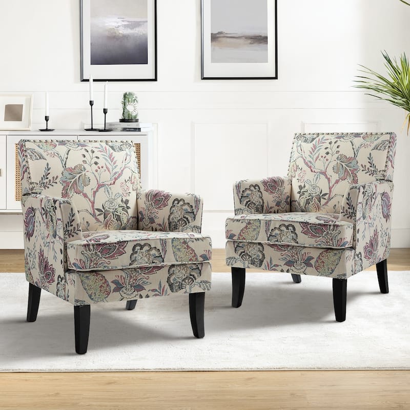 Akorda Classic Armchairs with Nailhead Trim and Solid Wood Legs Set of 2 by HULALA HOME