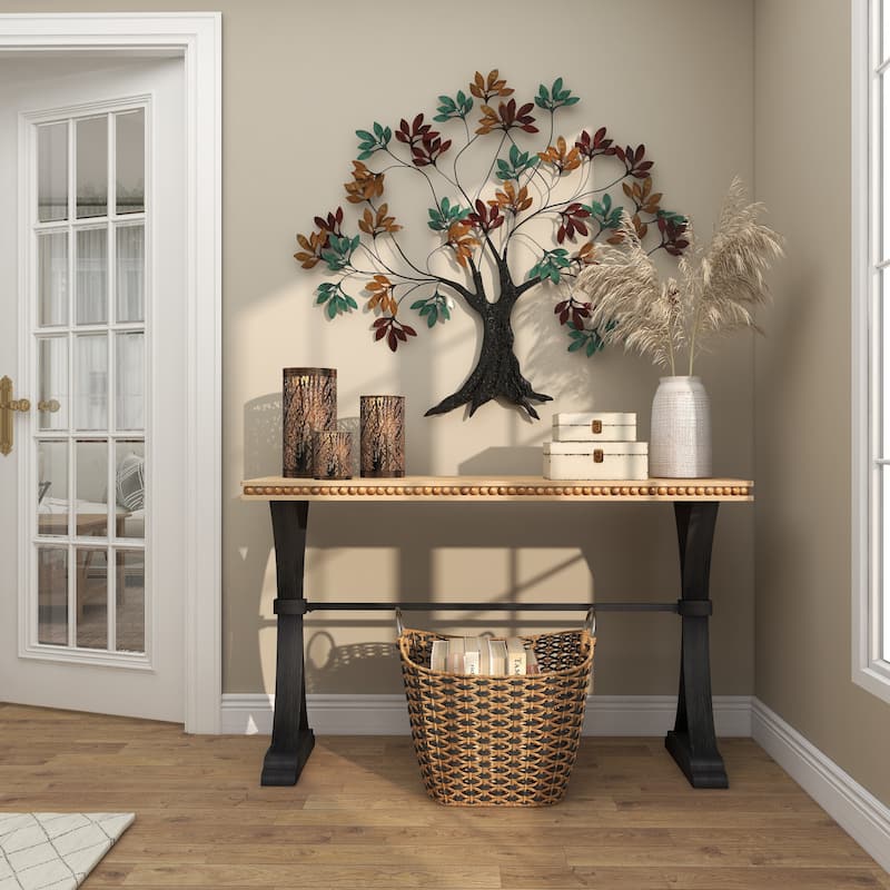 Multi Colored Metal Tree Home Wall Decor with Leaf Detail