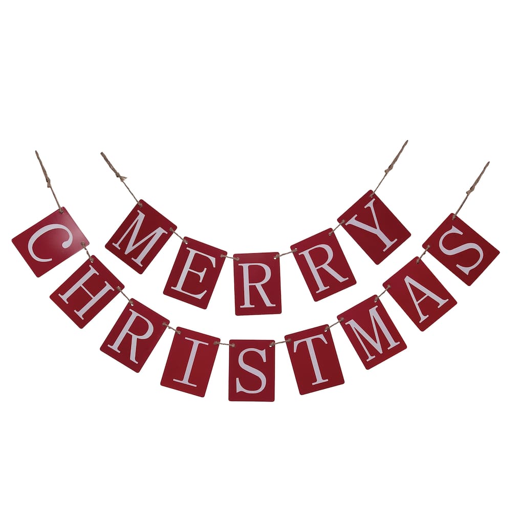 Transpac Metal 81.5 in. Red Merry Christmas Banner Set of 2