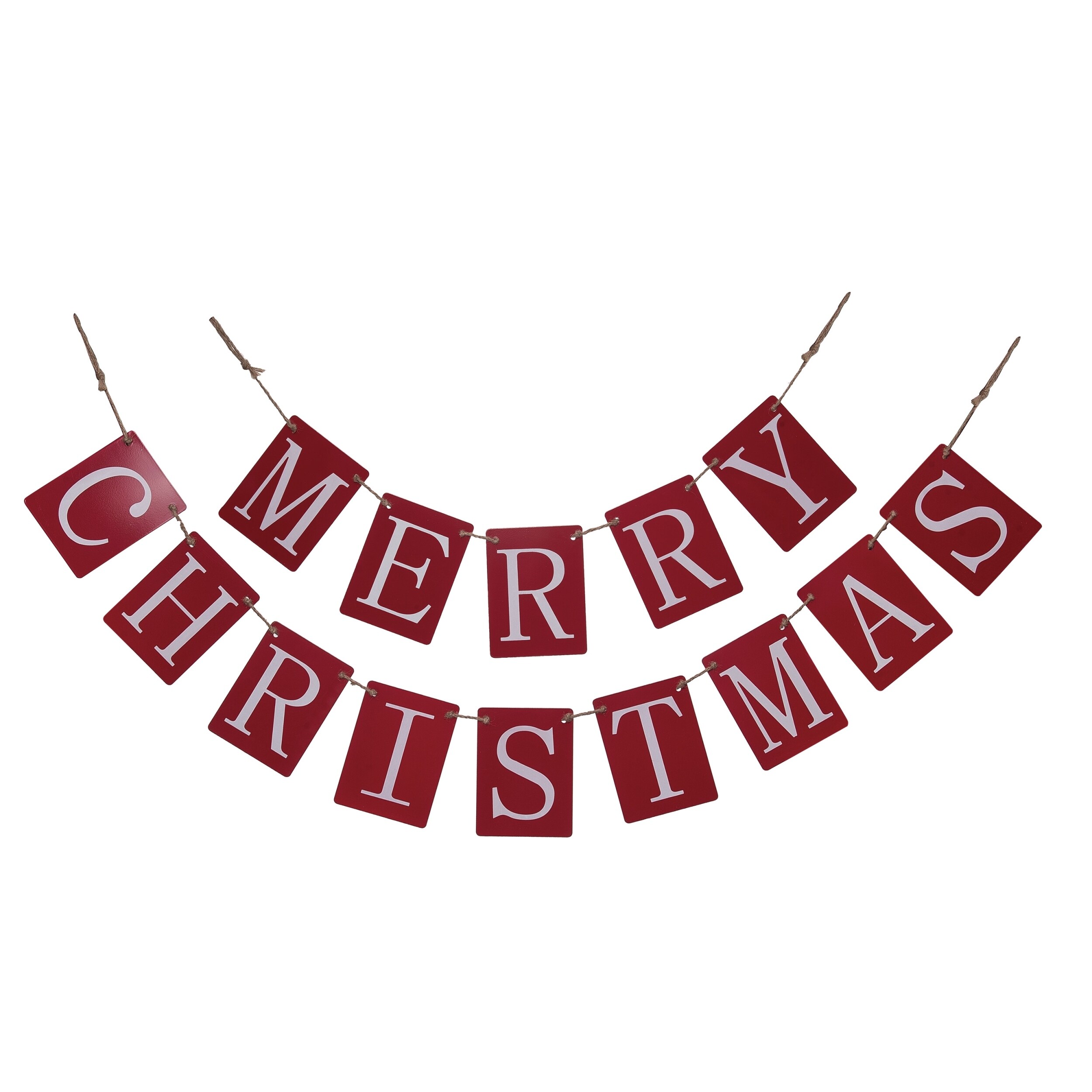 Red Metal Merry Christmas Banner Set of 2 for Home Decor