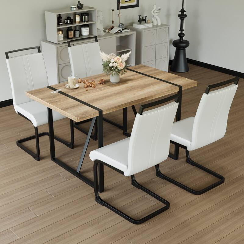 Modern 5-Piece Dining Set with Rectangular MDF Table & 4 PU Armless High Back Chairs