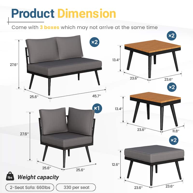 8-Piece Patio Furniture Set with Angled Legs and Cushions