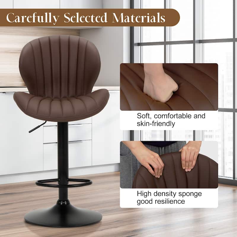 COLAMY 2 Adjustable Swivel Bar Stools - PU Leather High Back Counter Height Stools for Kitchen Island & Bar
