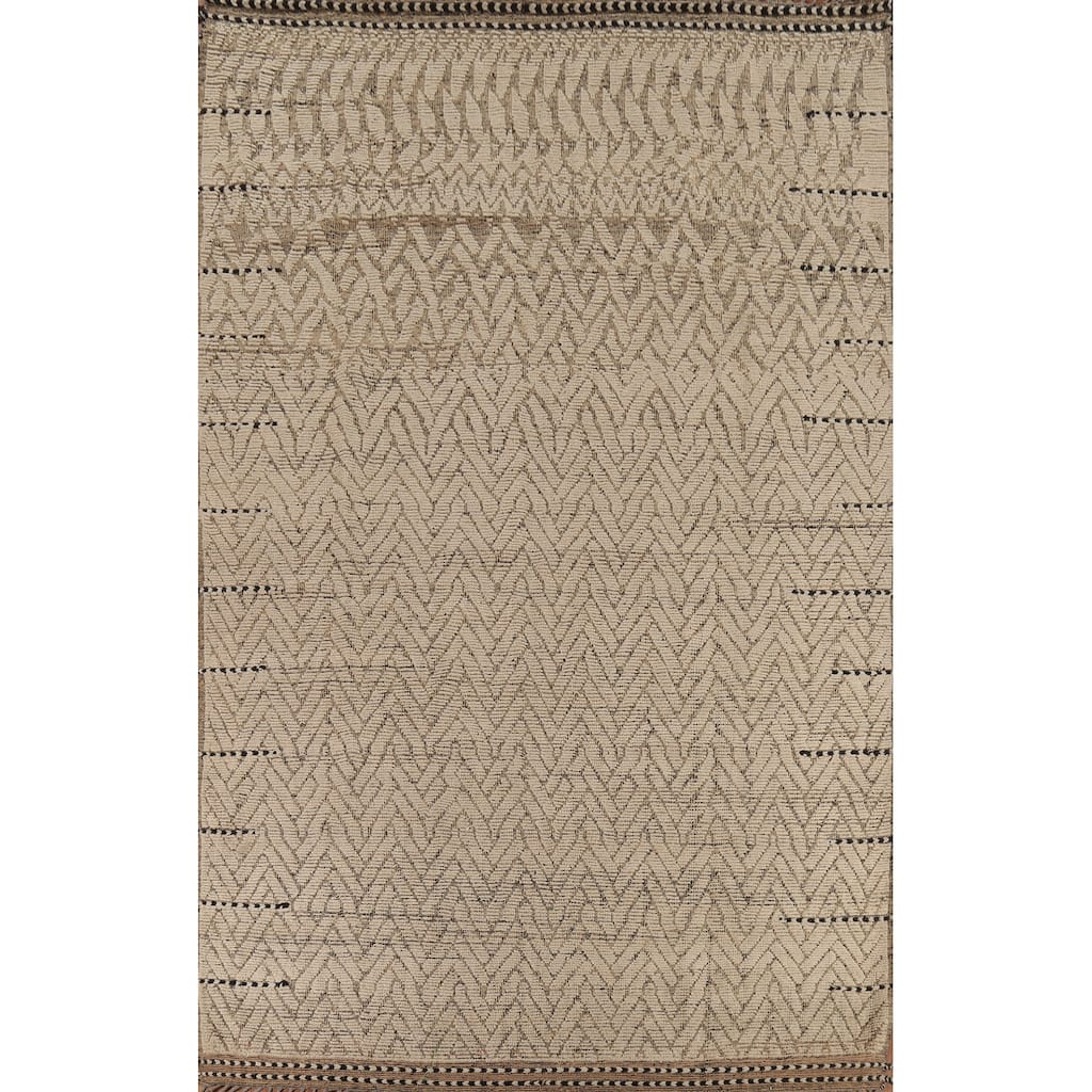 Earth Tone Moroccan Area Rug Handmade Geometric Wool Carpet - 8'9"x 12'10"