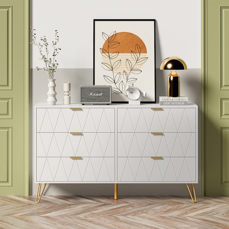 6 Drawer Dresser Drawer Chest Storage Cabinet Organizer - Large-White