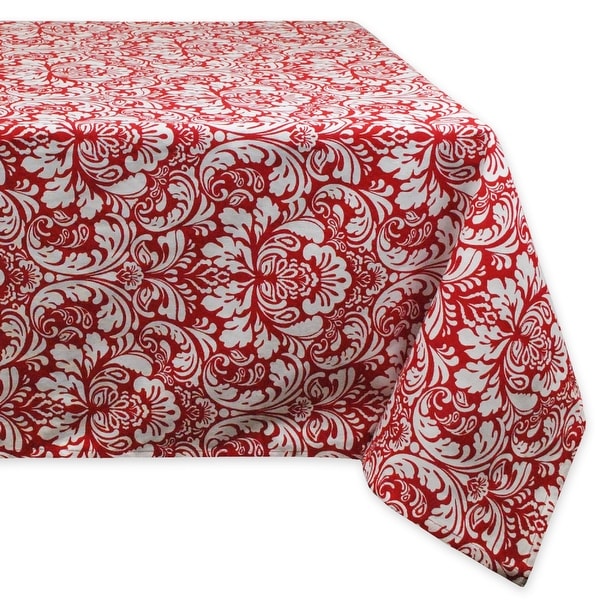 60" x 104" Tango Red and Snow White Floral Damask Table Cloth - N/A