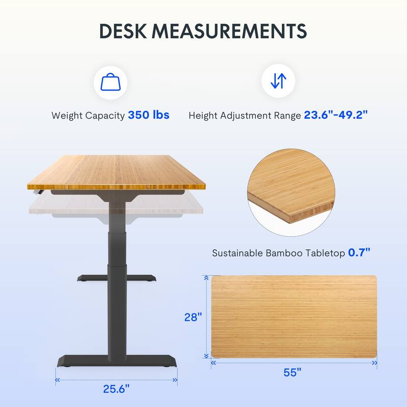 FLEXISPOT Home Office Height Adjustable Standing Desk 3-Stage Dual Motor Bamboo Rectangle Desktop