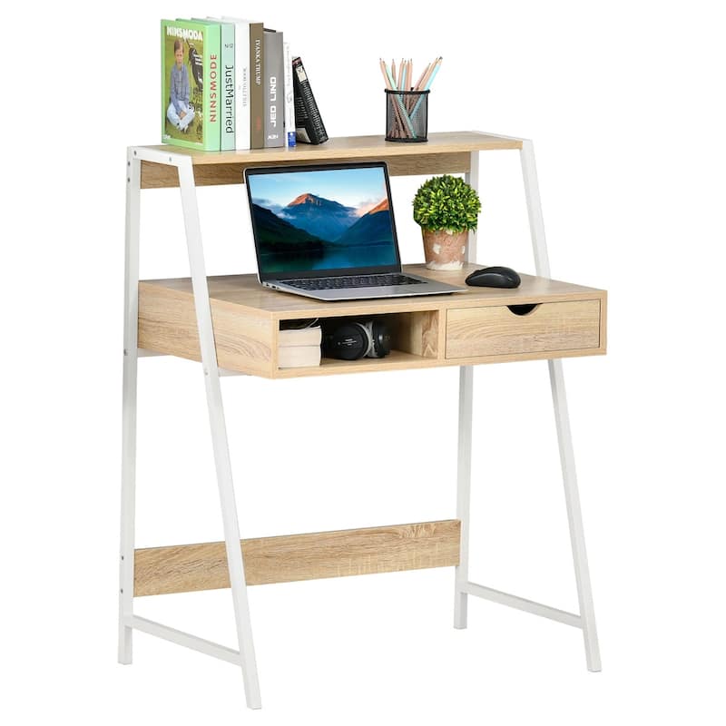 Particleboard Steel Writing Desk with Storage Shelf Drawer
