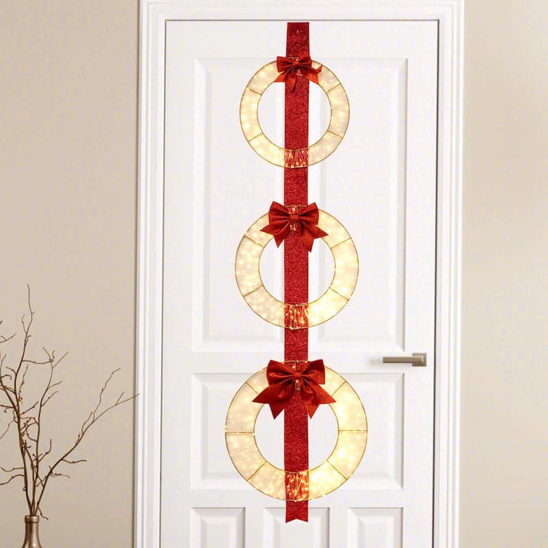 Christmas Lighted Wreaths Set Pre-Lit Wreath Decoration