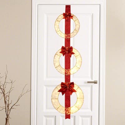 Christmas Lighted Wreaths Set Pre-Lit Wreath Decoration