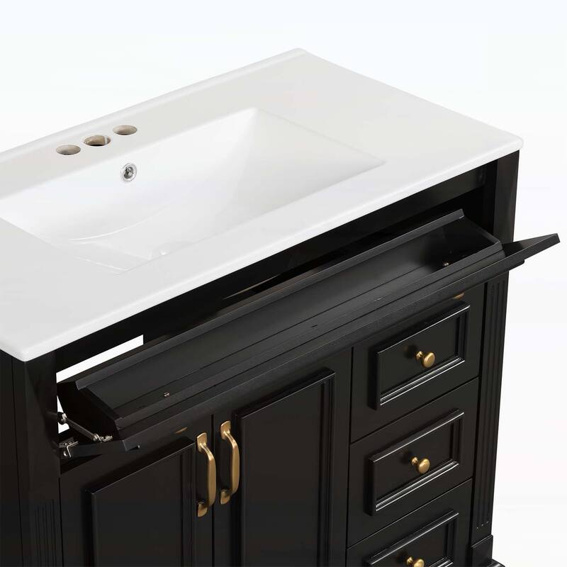 Freestanding Vanity Set with Flip-Out Drawer,3 Drawers,2 Soft-Close Doors