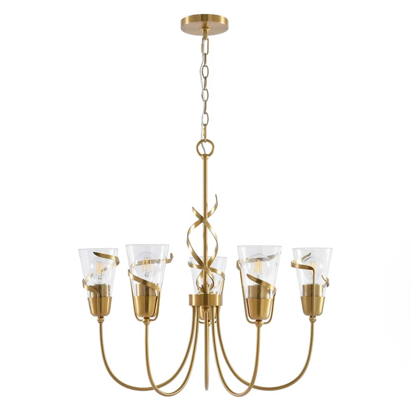 Parrot Uncle 26" Modern Gold 5-Light Dimmable Seeded Glass Chandelier