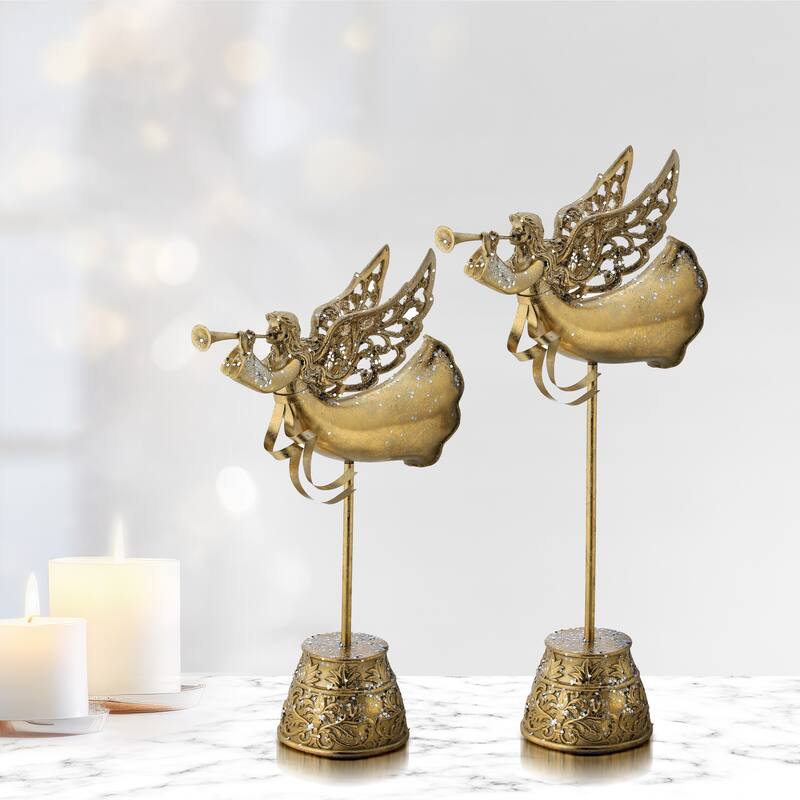 17-19" Resin Flying Angel With Horn Set of 2