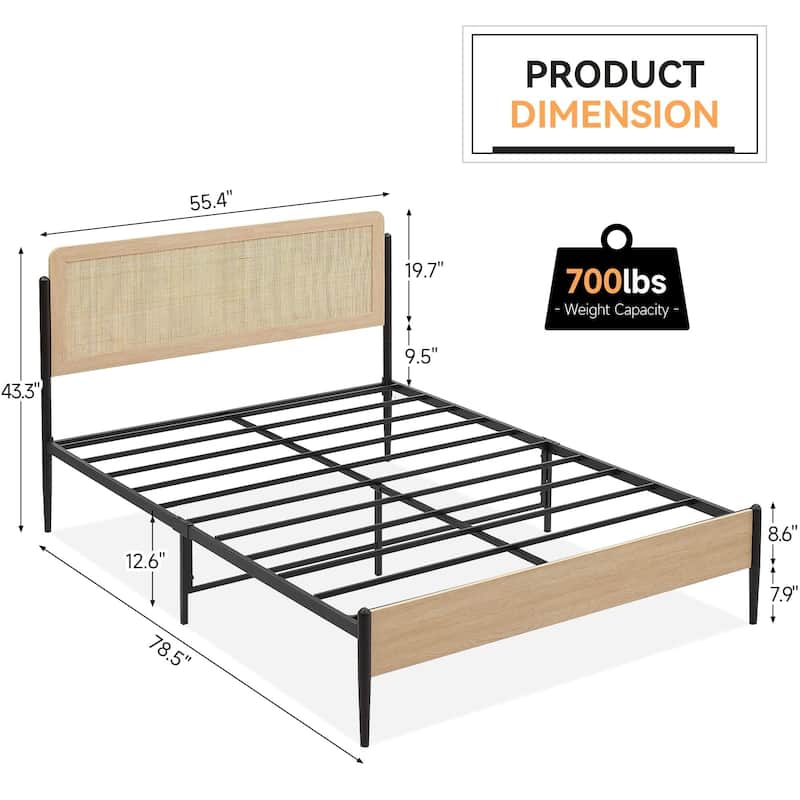 Rattan Bed Frame with Natural Rattan Headboard