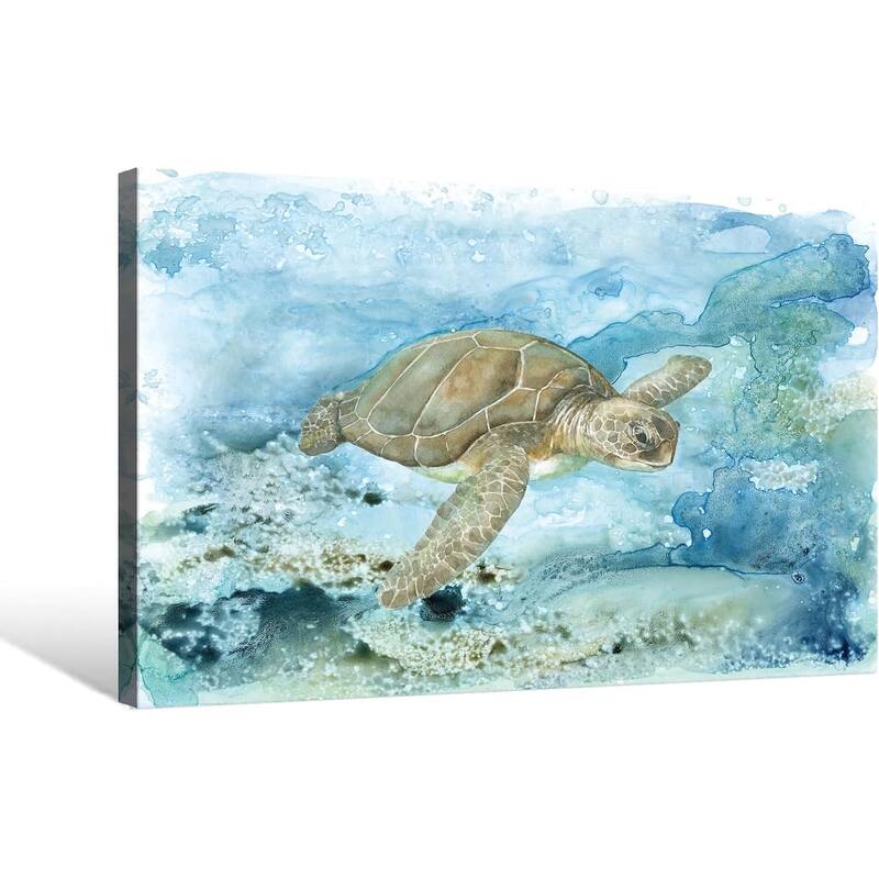 Modern Ocean Theme Nautical Painting Watercolor Coastal Turtle
