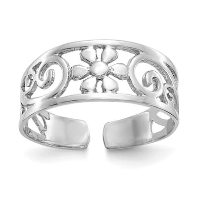 Curata Solid 14 karat Yellow or White Gold 8mm Wide Floral Toe Ring