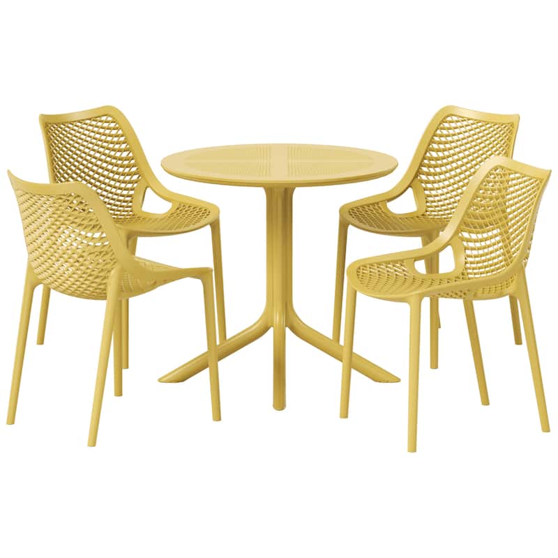Frond and Form 4-Person Outdoor Round Dining Set - Yellow