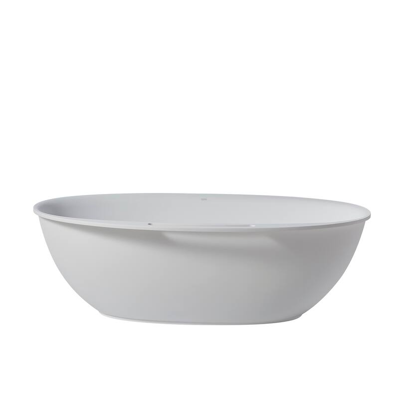 63/67 Inch Stone Resin Solid Surface Freestanding Soaking Bathtub with Center Drain in Matte White