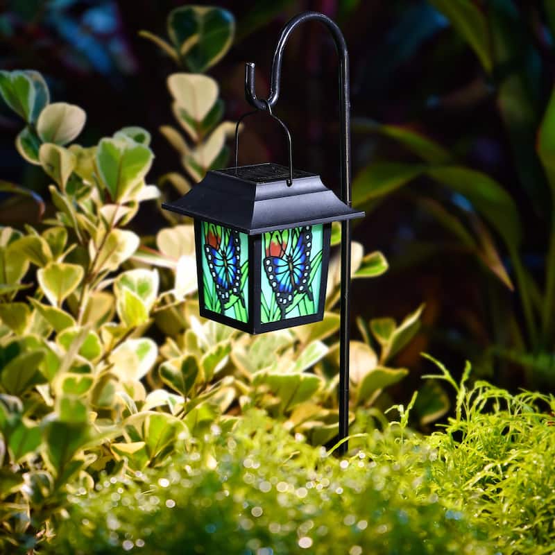 Glitzhome Set of 2 30"H Solar Lighted LED Post Light Garden Lamp - Black