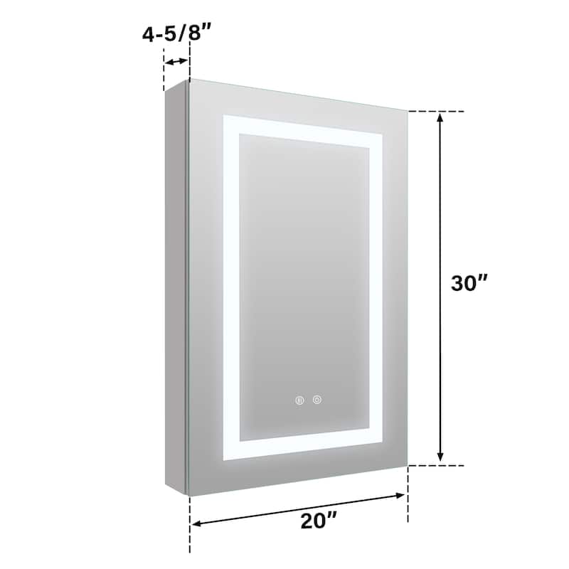 30" H Recessed or Surface LED Mirror Cabinet with Adjustable Glass Shelves,Defogger, Dimmer And Outlets & USB Ports