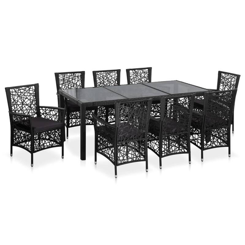 vidaXL 9 Piece Patio Dining Set Poly Rattan Black - Black