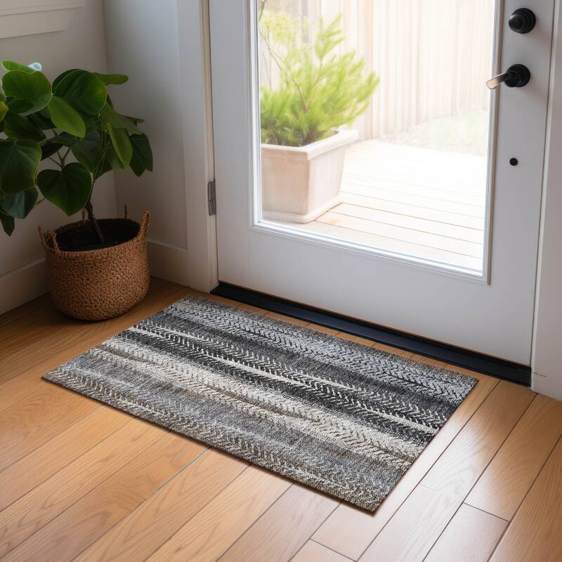 Machine Washable Indoor/ Outdoor Chantille Modern Imprints Rug - Brown - 1'8" x 2'6"