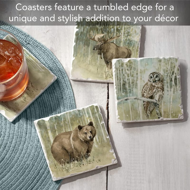 Nature's Call Multi-Image Absorbent Stone Tumbled Tile Coaster 4 Pack with Protective Cork Backing Manufactured in The USA