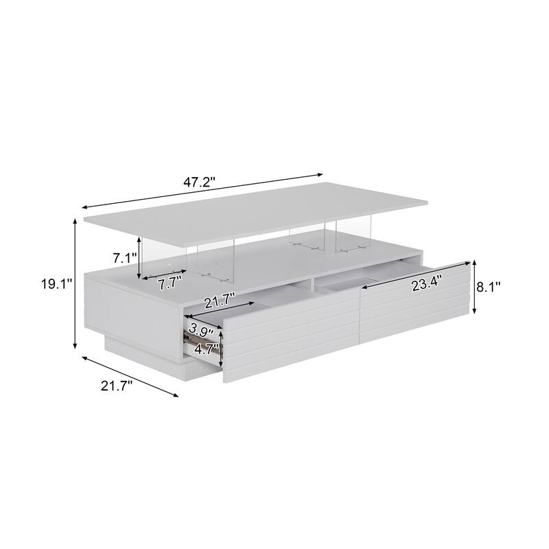 47.2" LED Coffee Table with Drawers & Light Display