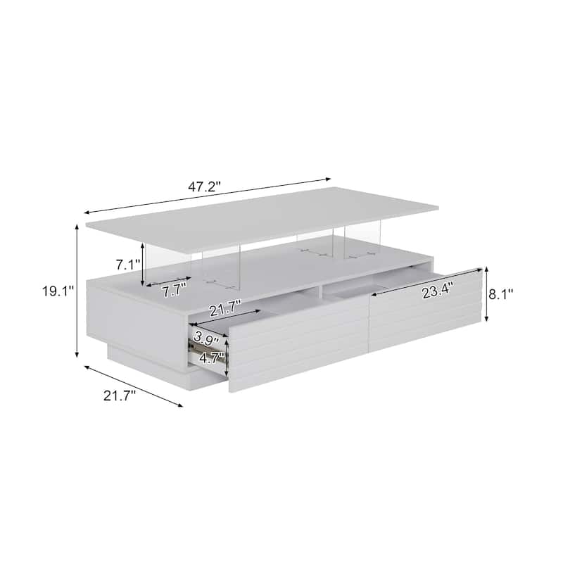 Rectangular LED Lights Coffee Table with 2 drawers