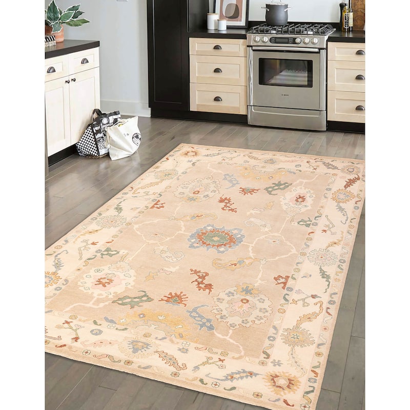 ECARPETGALLERY Hand-knotted Modern Oushak Taupe Wool Rug - 9'6 x 14'6