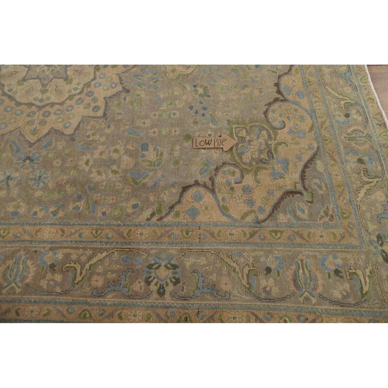 Hand Knotted Oriental 100% Wool Carpet Traditional Medallion Greys & Charcoal Tabriz Area Rug - 10' 11'' X 8' 5''