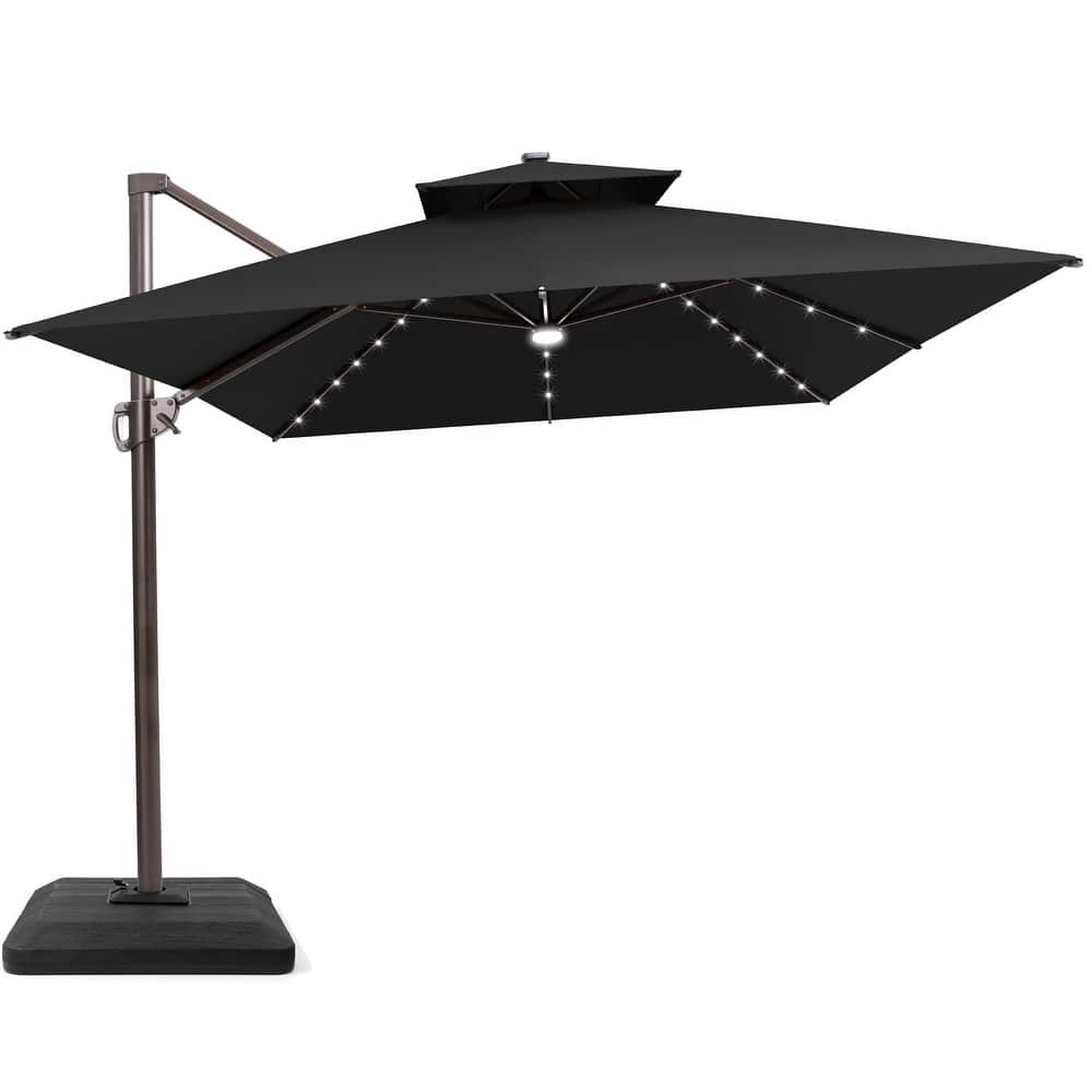 13 x 10 FT Solar Powered LED Light Patio Cantilever Umbrella Aluminum Pole with Base