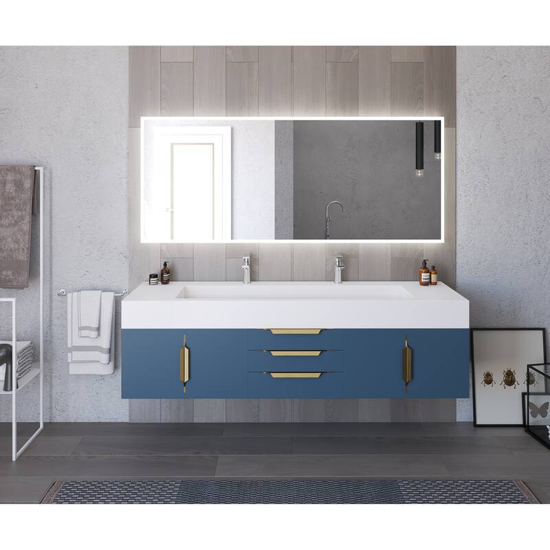 Nile 72" Wall Mounted Bathroom Vanity Set w/ White Top