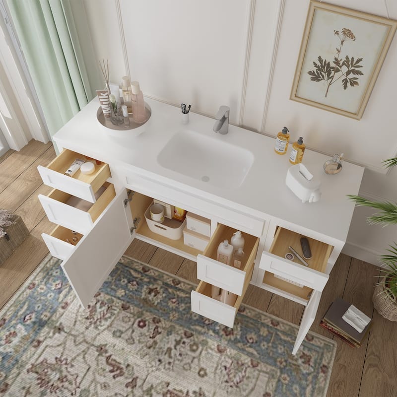 Vanity Art 66" Oak Freestanding Bathroom Vanity Cabinet without Top