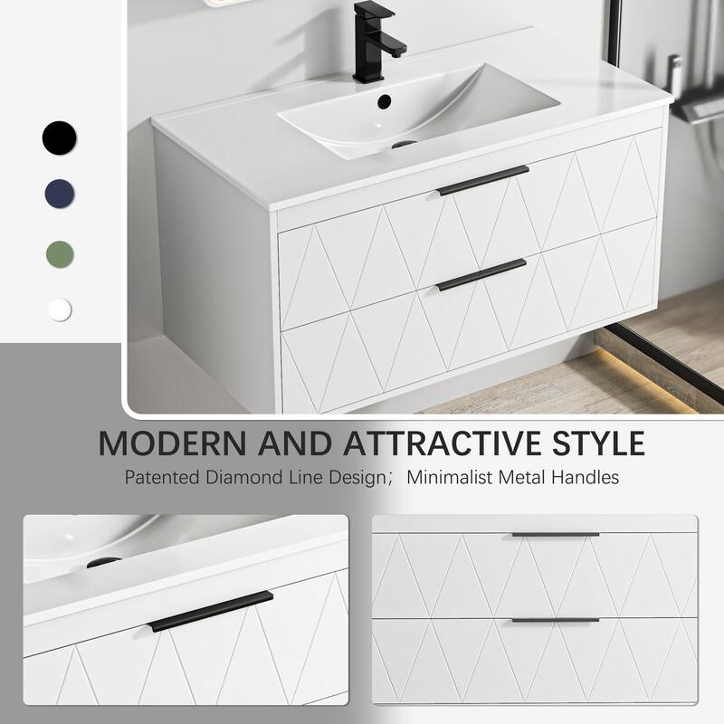 24"/30"/36"/48" Ceramic Vessel Sink Wall Mounted Bathroom Vanity Set