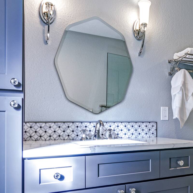 Frameless Beveled Octagonal Black Matte Finished Wall Mirror - 28" x 28" x 0.6"