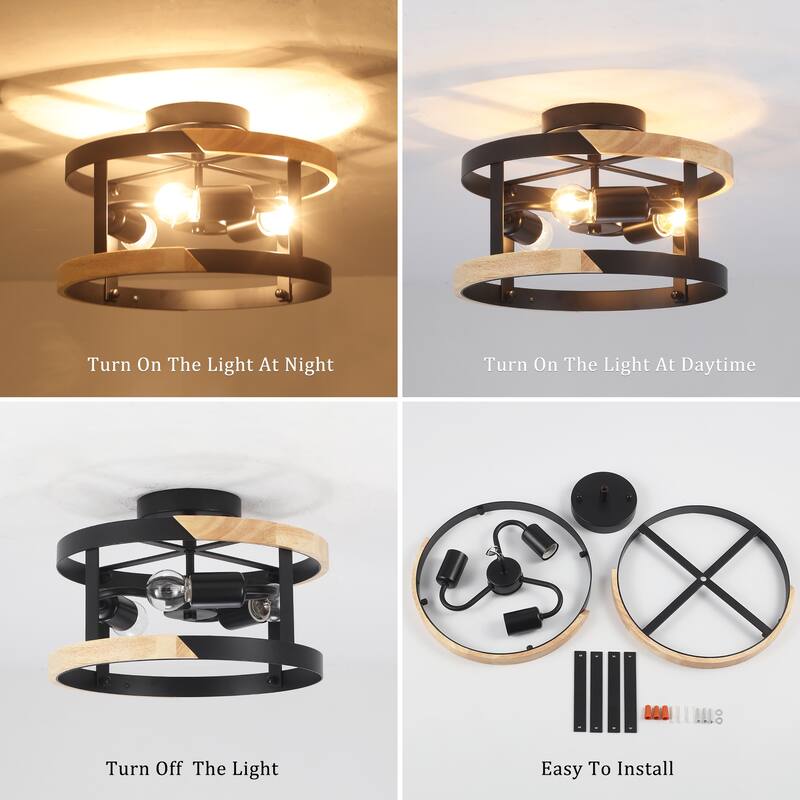 3-Light Drum-shaped Semi Flush Mount Chandelier for Hallway Entryway Dining Room